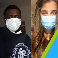 Two IFP School international students wear protective masks. 